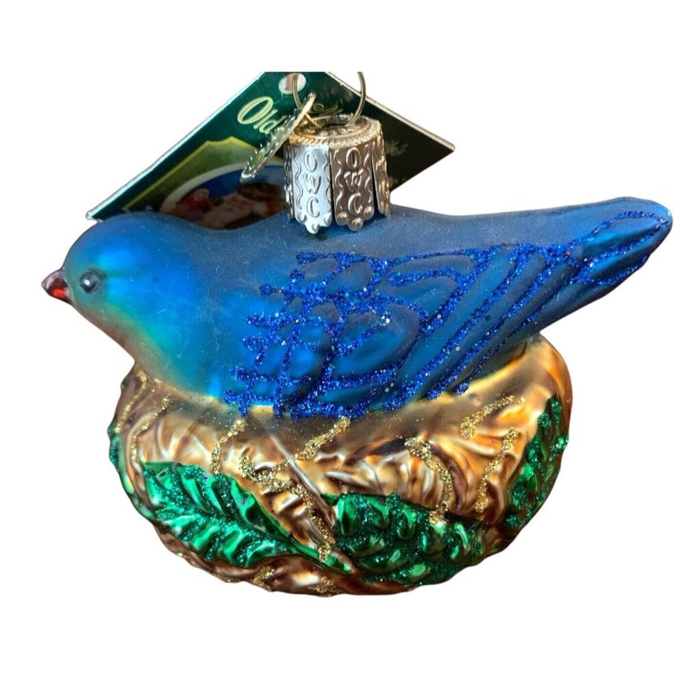 OLD WORLD CHRISTMAS 3” Bluebird In Nest Christmas Holiday Ornament NWT - Picture 5 of 5